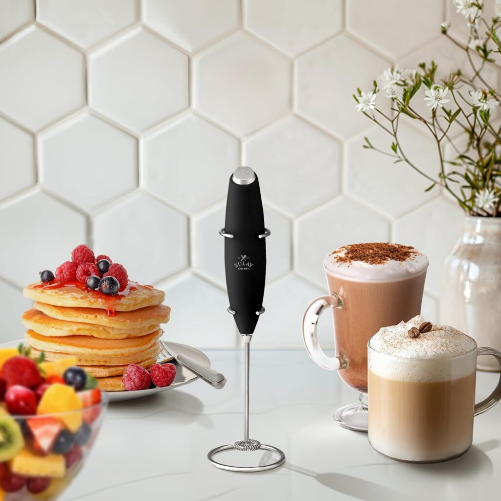 Zulay Kitchen Powerful Milk Frother Wand With 2 Duracell Batteries - Ultra Fast Handheld Drink Mixer - Electric Whisk Foam Maker for Coffee, Lattes, Cappuccino, Matcha, Hot Chocolate & Creamer